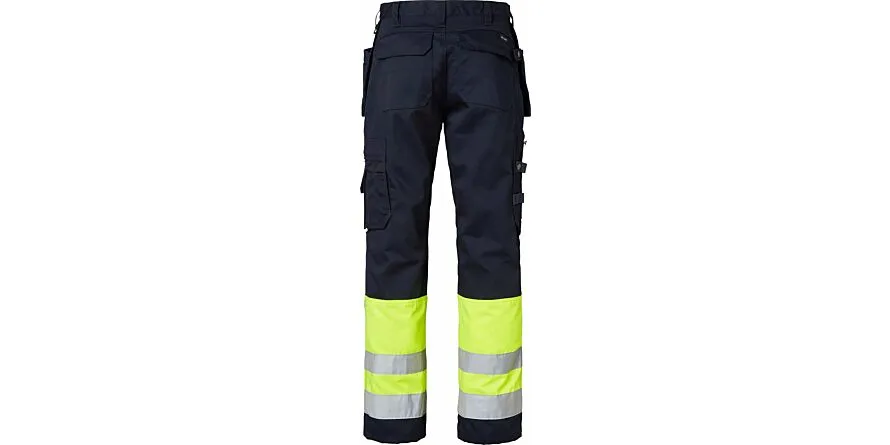 2171 Lange werkbroek, unisex, marineblauw/fluoriserend geel, 28
