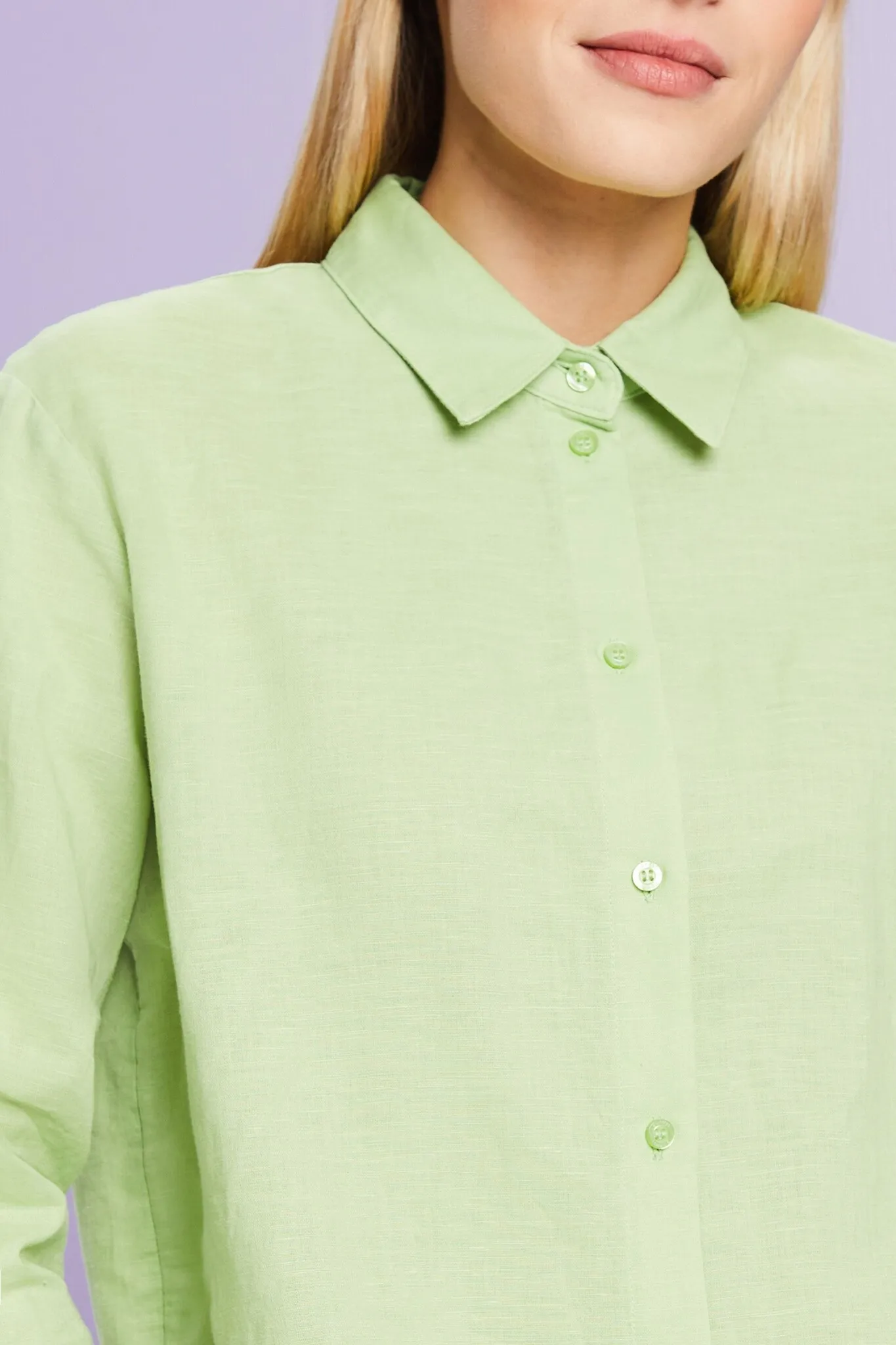 Esprit Overhemd van Katoen/Linnen - Light Green