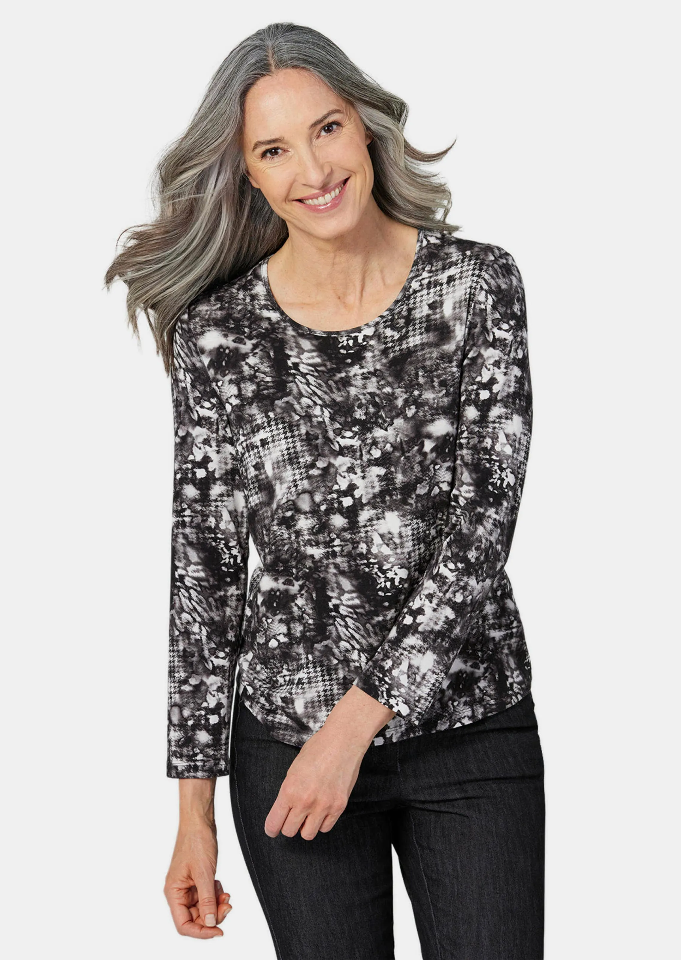 Goldner Shirt met print en lange mouwen