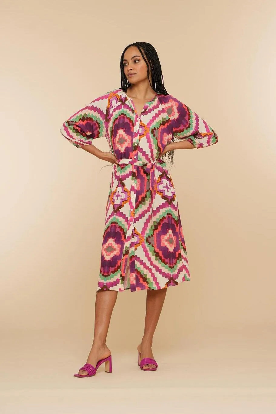 KLEURRIJKE JURK 47202 20 fuchsia/soft green