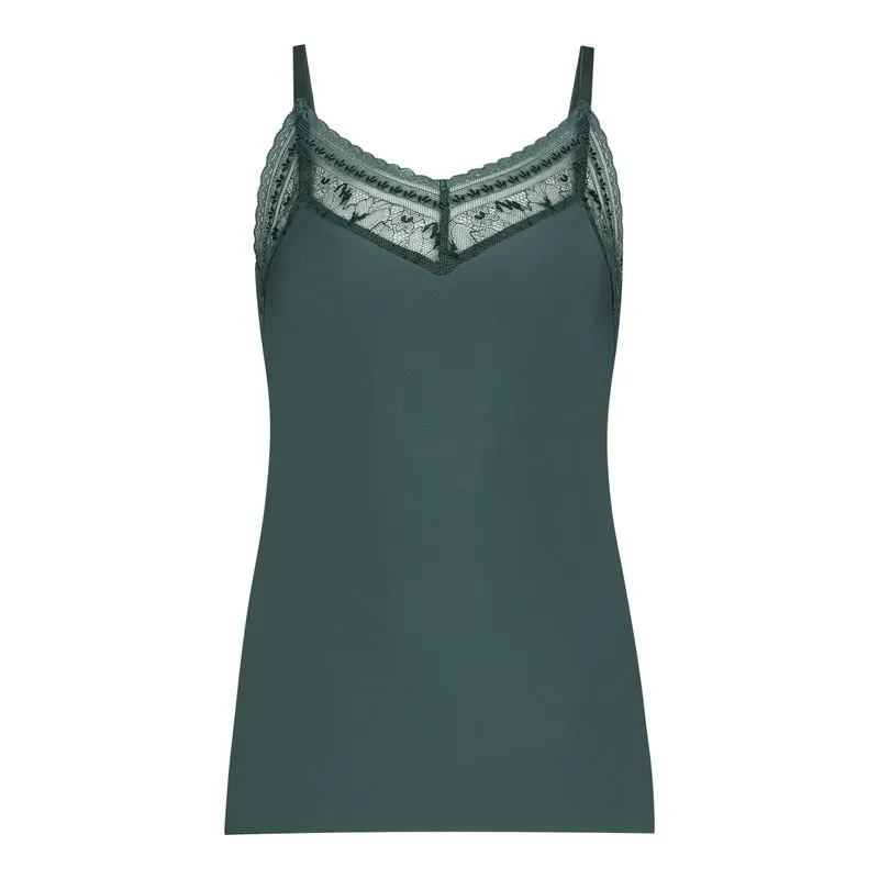 Spaghetti top met kant Secrets 32526 - soft green